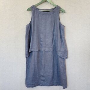 J Jill Pure Jill Linen‎ Blue layered tank dress M Lagenlook Mature Classic